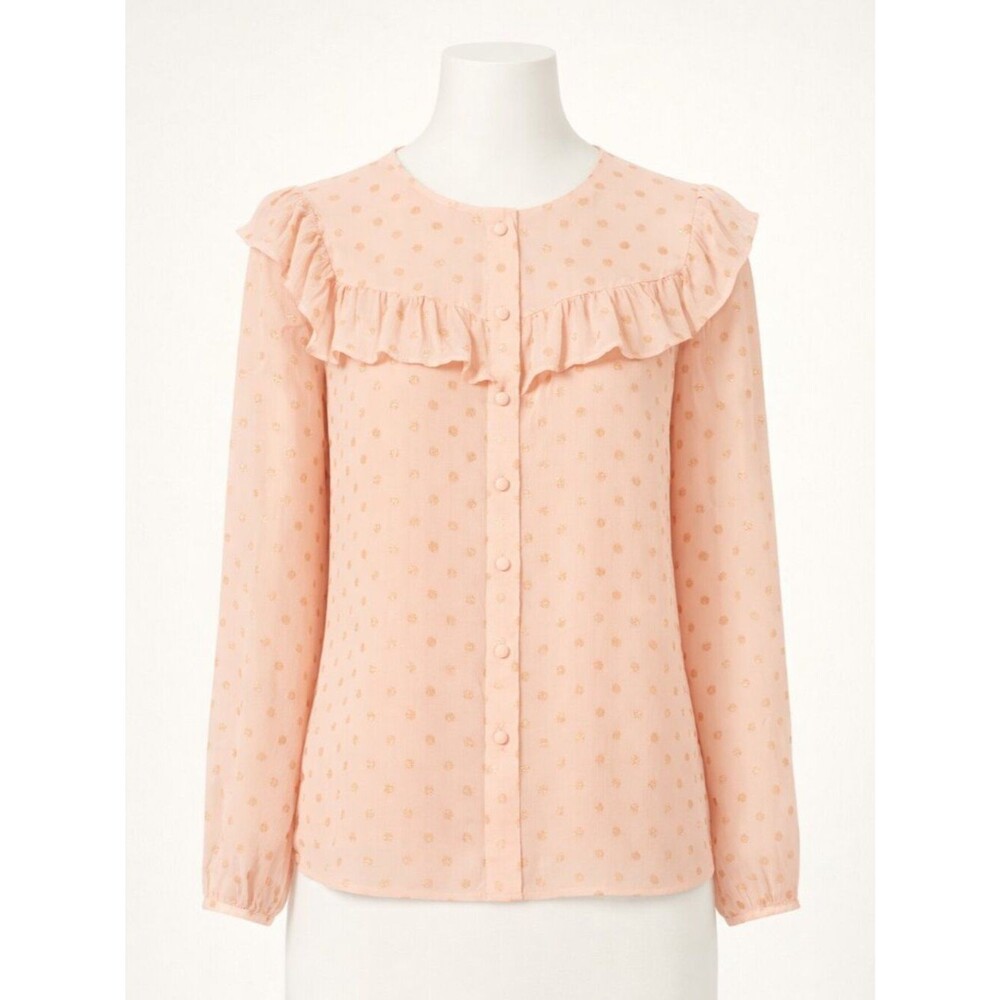 LC Lauren Conrad Pink Blouse with Rose Gold Embellishment LinedSize XS EUC